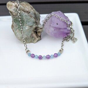 Purple Amethyst Blue Aquamarine Silver Necklace